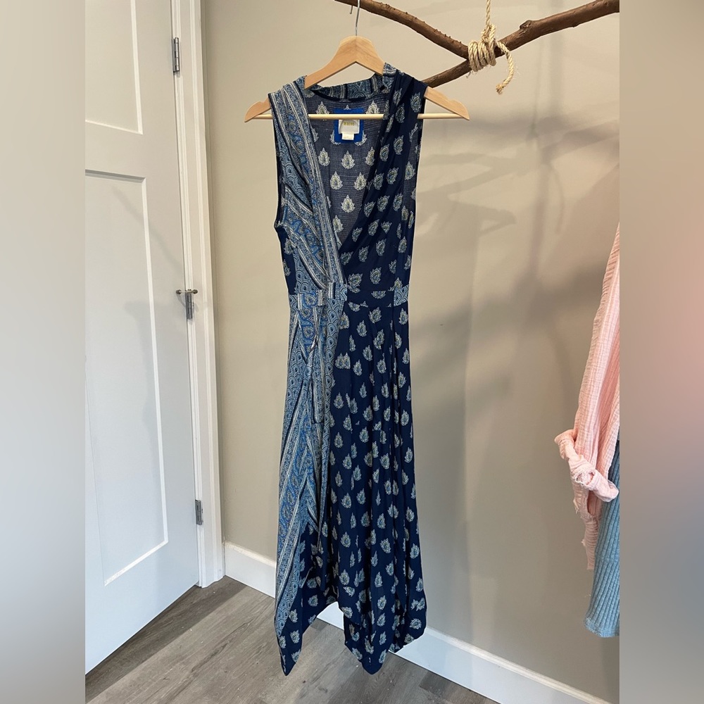 NWOT Anthropologie blue printed dress sz4